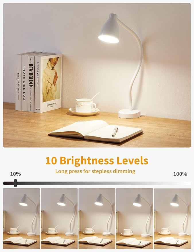 BOHON No Install Bedside Reading Light, Clip-Free Wall Mounted Lamp with 5 Colors & 10 Brightness Levels, Flexible Gooseneck, 30 Min Auto-Off Timer, Bed Lights for Headboard, Bedroom, Dorm (White)