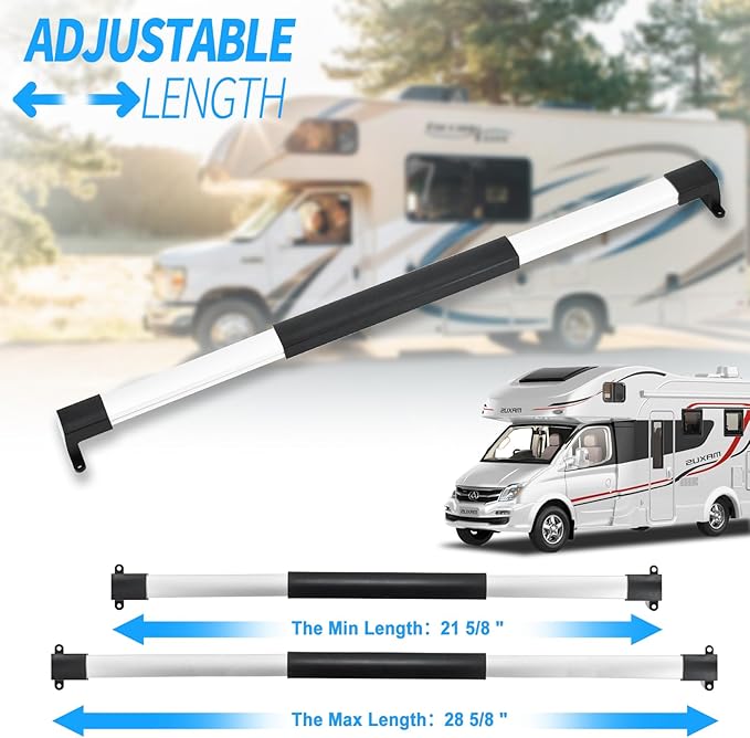Gekufa Adjustable RV Screen Door Cross Bar Handle Universal Fit for Camper and Motorhome, 21-5/8" to 28-5/8", Durable Aluminum Frame with Non-Slip Grip