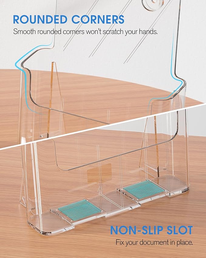 KTRIO Acrylic Brochure Holder 8.5 x 11 Clear Literature Display Stand, Plastic Flyer Holder for Trifold Brochures, Menus, Magazines, Pamphlets, Documents, Desk or Wall Mount, 2 Pack