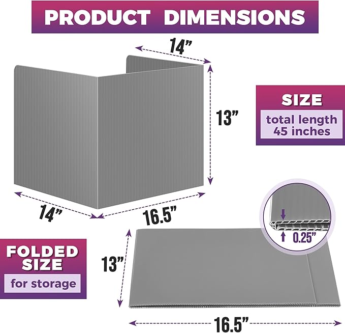 22-Pack Desk Dividers for Students - Waterproof & Durable Plastic Privacy Shield Divider, Classroom Folders Teacher Supplies, Easy-to-Clean Plastic Study Carrel Folder Boards for Student Desks, Grey
