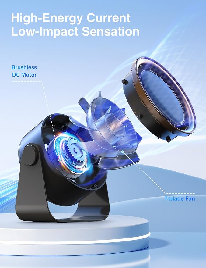 Small Desk Fan, Ultra-Quiet Desktop Air Circulator, Touch Screen Control, Multi-Speed Desktop Fan with LED Light, Quiet Table Fan for Bedroom