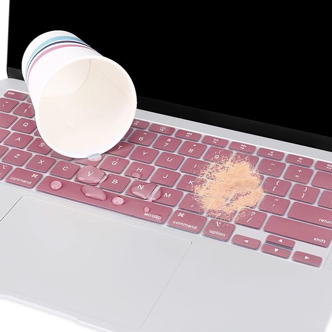 MOSISO Keyboard Cover Compatible with MacBook Air 13 inch 2022 2021 2020 Release A2337 M1 A2179 Retina Display with Touch ID Backlit Magic Keyboard, Waterproof Protective Silicone Skin, Tea Petal Pink