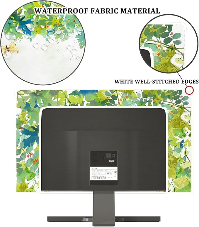Watercolor Forest Waterproof Screen TV Dust Cover 75 Inch Spring Summer Botanical Butterfly Dust-Proof Television Covers Anti-Static Anti-Scratch Protective Cover for Desktop TVs