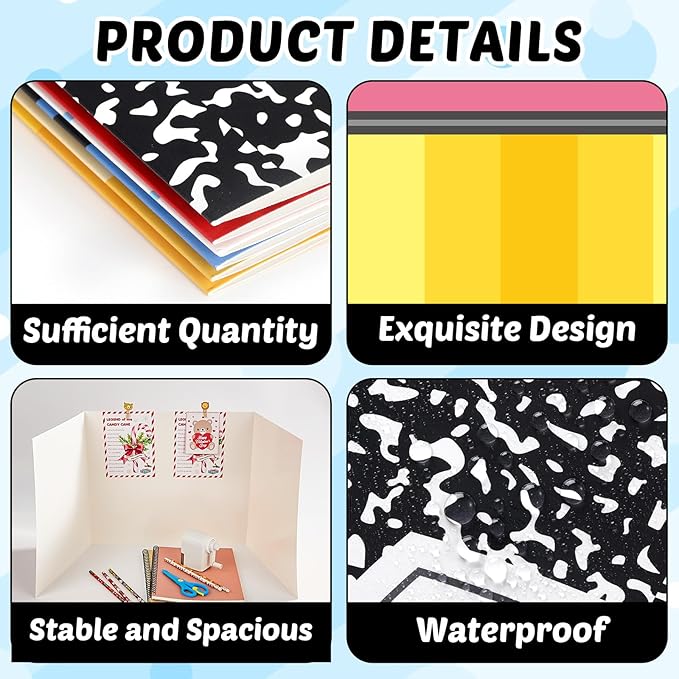 30 Pack Desk Dividers for Students Composition Notebook Pencil Privacy Folder for Students Waterproof Study Carrel Dividers Testing Divider Privacy Classroom Shield Folder Boards for Teacher Supplies
