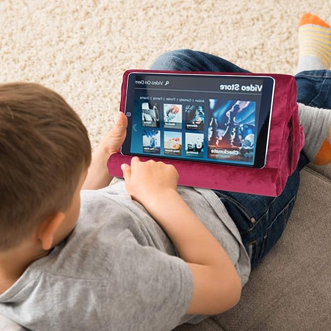 Multi-Angle Tablet Stand with Soft Pad and Net Pocket - Universal Phone and Pad Holder for Lap, Knee, Sofa and Bed (Wine Red)