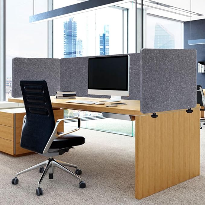 Clamp-On 3-Side Office Privacy Partition – 60" x 24" x 24" Desktop Divider, Sound Absorbing Cubicle Panel, Acoustic Privacy Screen for Desk, Classroom, Office, School
