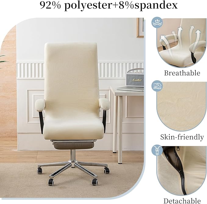 Office Chair Cover with Armrest Covers, High Resilience Velvet Fabric, Universal Fit 22-25 inch Back (Apricot Color)