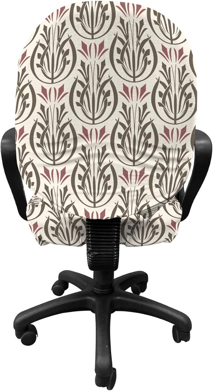 Ambesonne Art Nouveau Office Chair Slipcover, Medieval Inspired Floral Curved Classic Royal Petal Design, Protective Stretch Decorative Fabric Cover, Standard Size, Green Rose