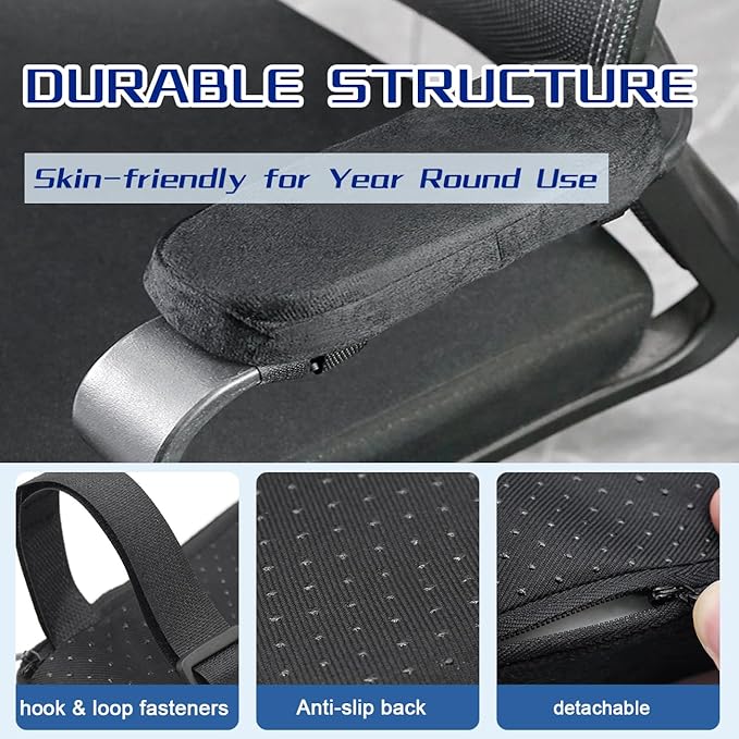 Thick Memory Foam Office Chair Armrest Pads,2PCS Ergonomic Armrest Covers for Elbow Support, Pressure Relief & Pain Relief - Universal Fit for Gaming Chairs, Computer Desk Chairs