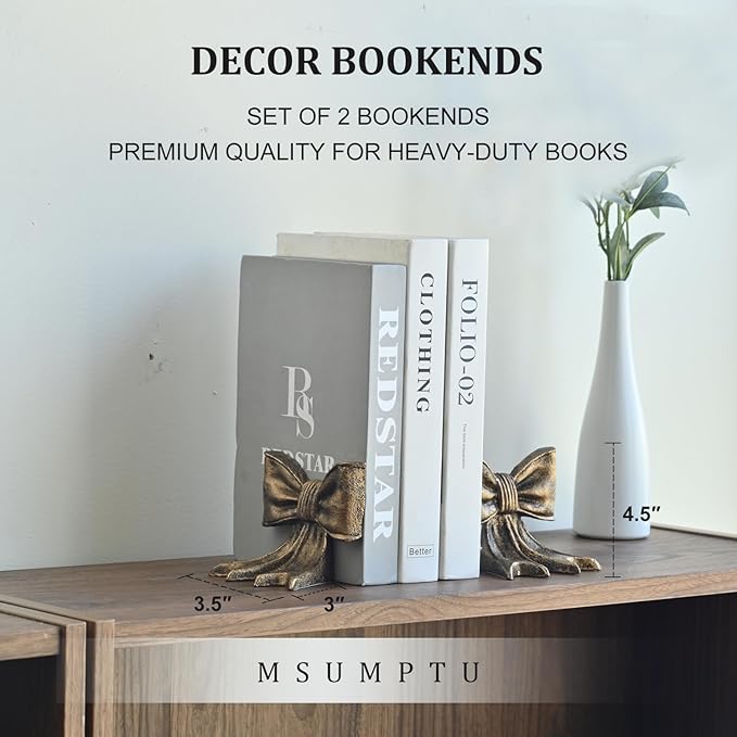 Metal Bookends Set of 2, Heavy Duty Book Ends for Heavy Books, Autumn Copper Decorative Bookends for Shelves Desk Office Home Decor