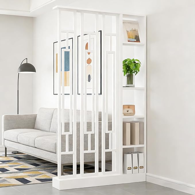 Wall Room Divider - Freestanding Wood Room Divider with Shelves, Wall Divider with Storage Cabinet, Easy Assembly Freestanding Decor for Bedroom, Office