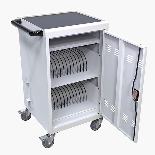 32 Device Charging Cart, Laptop and Tablet Storage Cart, Holds Up to 16.3" with Cord Management, Front and Rear Access Locking, Desktop Charging and Storage Cabinet for Classroom or Office.White