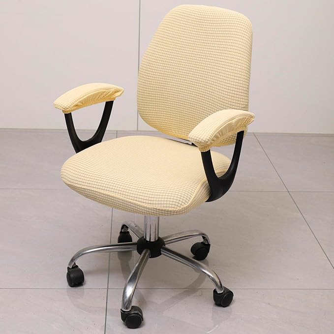 Melaluxe Office Chair Cover with Armrest Covers， Universal Stretch Desk Chair Cover, Computer Chair Slipcovers - Beige