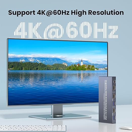 2 Port HDMI KVM Switch 1 Monitor 2 Computers, Control 2 PCs with 1 Set of Keyboard Mouse and 1 Monitor, 4K60Hz Support and USB 3.0