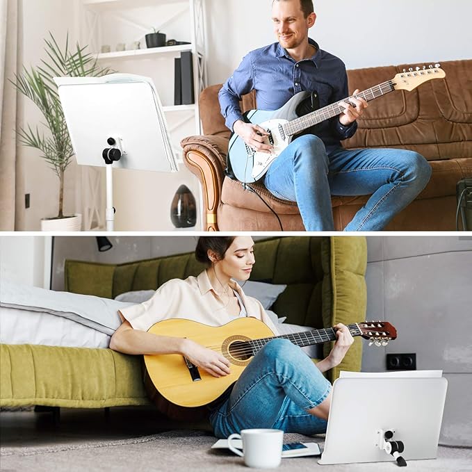 CAHAYA Sheet Music Stand & Tabletop Music Stand Solid Back with Carrying Bag for Books Notes Laptop Tablet White CY0194