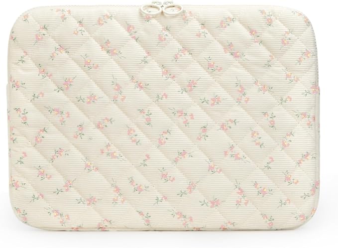 Puffy Laptop Sleeve 13 Inch Cute Quilted Laptop Protective Case Padded Floral Computer Sleeve for MacBook (B-Light Pink, 13 Inch)