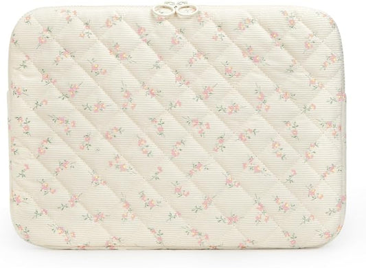 Puffy Laptop Sleeve 13 Inch Cute Quilted Laptop Protective Case Padded Floral Computer Sleeve for MacBook (B-Light Pink, 13 Inch)