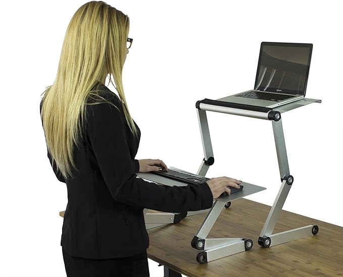 WorkEZ Standing Desk Conversion Kit with 2 fans & 3 usb ports. Perfect Laptop Sit to Stand Converter Ergonomic Adjustable Height & Angle Negative Tilt