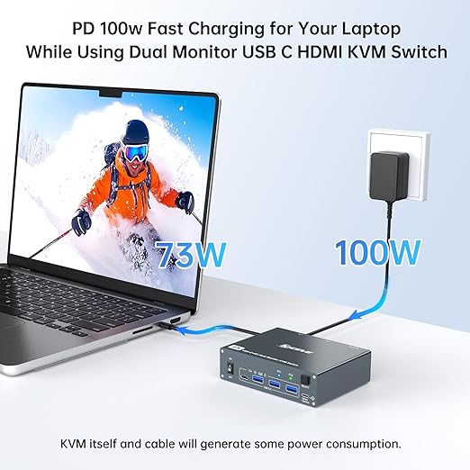 USB C HDMI KVM Switch 2 Monitors 2 Computers 4K@60Hz,Dual Monitor USB Type-C Docking KVM Switches for Laptop & Desktop Share 2 Monitor and 4 USB3.0 Devices,Support 80W Charging for Laptop
