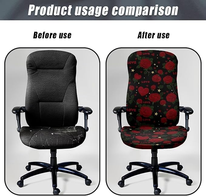 Talayituse Rose Heart Star Print Office Chair Covers, Stretch Computer Chair Cover Universal Boss Chairs Covers Modern Simplism Style High Back Chairs Slipcover Valentine's Day Decor, Small