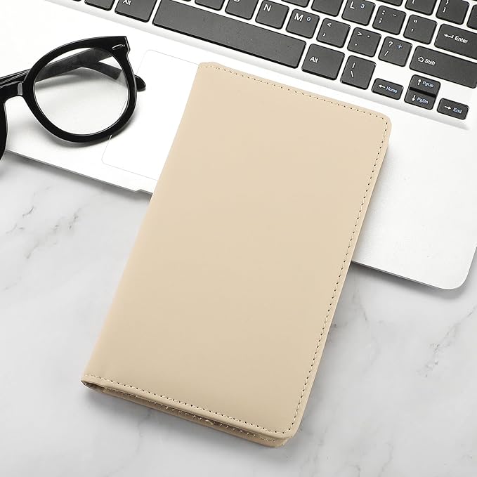 MaxGear Business Card Organizer Book, Holds 240 Cards, Portable PU Leather Business Card Holder with Clear Sleeves, Professional Card Binder for Office, Meetings, Networking, Off-white