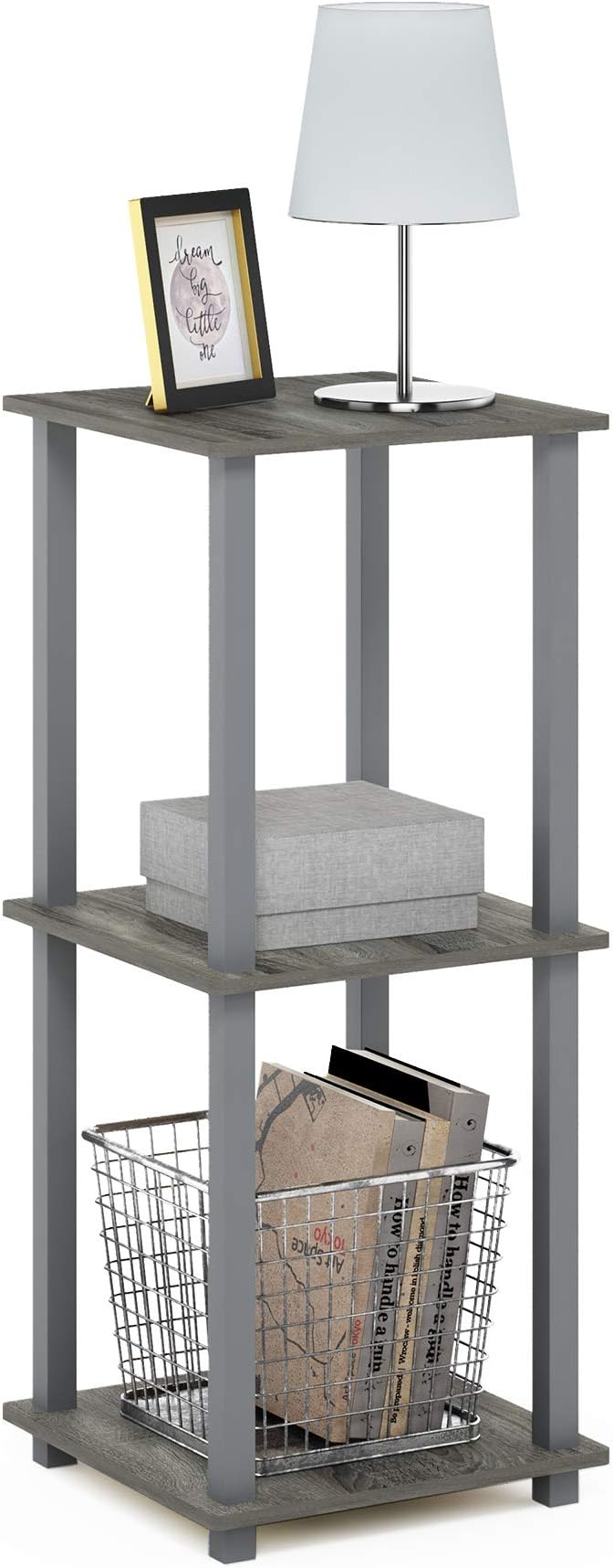 Furinno SIMPLISTIC Side Table Set of 2, 2-Tier Square Modern End Table, Nightstand, Night Stand, Bedside Table, Toolless Assembly, for Living Room, Bedroom, French Oak