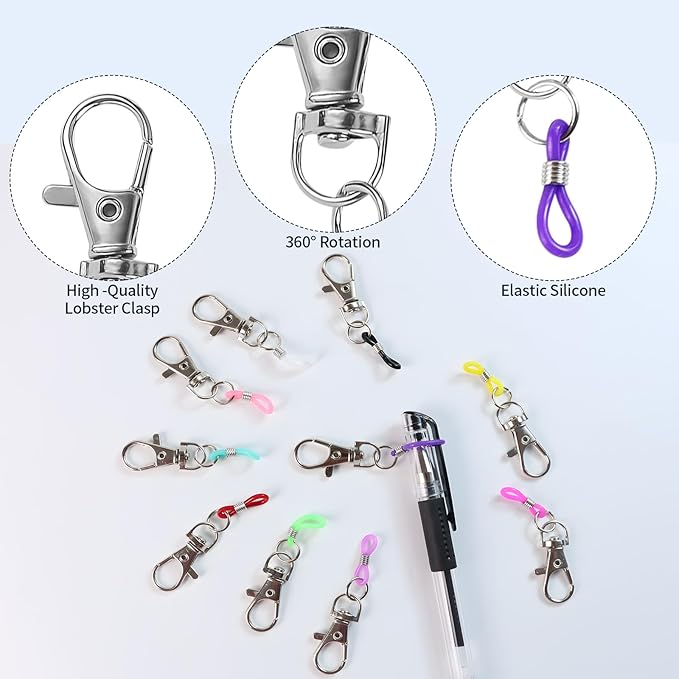 GAQWOK 10PCS Retractable Pen Holders - Clip on Pens for Badge Reel, Perfect Pen Holder for Lanyard, Nurses, and X-ray Marker Holder