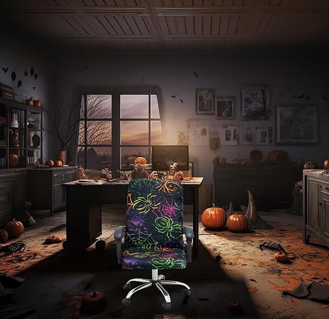 Halloween Office Chair CoversHorror Bloody Handprints Footprints on White Horror Theme Print Stretchable Slipcover for Modern Simplism Style High Back Boss Chair(No Chair) (Halloween06, L)…