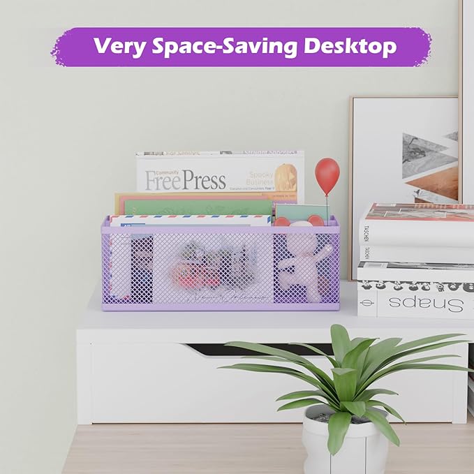 Mail Holder Countertop, Mail Organizer with 2 Slots, Mail Basket Wall Mounted Desktop Mail Sorter Letter Holder Box Envelope Organizer for Home Office, Purple