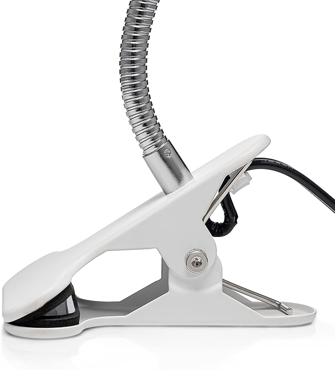Clip On Desk Lamp w/Flexible Gooseneck - Portable E26 Dorm, Home & Office Lighting for Reading & Crafts - Clamp Light for Desk, Laptop Table & Headboard, White