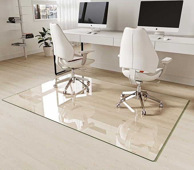 Koonmi Tempered Glass Chair Mat 72"x48" - Premium Office Chair Mat for Hardwood Floors & Low-Pile Carpet with 4 Non-Slip Pads - Thick Scratch-Resistant Surface
