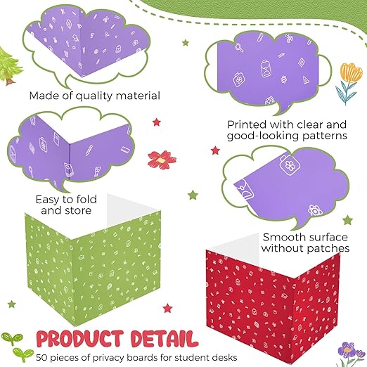 Sherr 50 Pcs School Privacy Boards Bulk for Student Classroom Desk Trifold Divider Panels Privacy Partition Folders Screen Partition for Student Teacher, 15.8 x 13.4 x 11.81 Inches(Stationery Style)