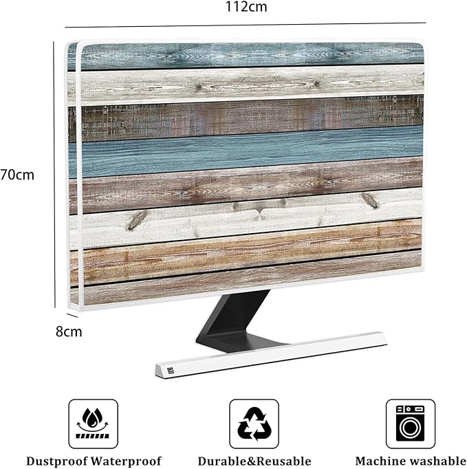 Retro Old Wood Board Waterproof Screen TV Dust Cover 45,46,47,48 Inch Weatherproof Dust-Proof Television Covers Sleeve Compatible with LCD LED PC Desktop and Home Hanging TV Decorations
