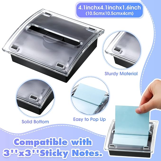 Mimorou 1 Pcs Pop up Sticky Notes Dispenser Sticky Note Holder Black Base Clear Top for 3 x 3 Inches Pad Holder for Acrylic Memo Organizer Fits Reminder School Office Home Store