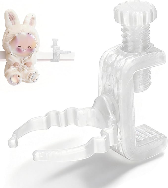 Heavy-Duty Doll Holder compatible with Large Labu Figures & Plush, Invisible Display Clamp for Bookshelf Desk, High-Resilience Resin L Type Fit 7-12" Large Dolls (1 Set, White) (Dolls Not Included)