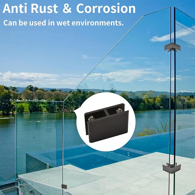 INCREWAY Glass Clamp, 4 Pack Adjustable Double Side Aluminum Alloy Glass Shelf Support Bracket, Clip Clamp Holder for 10-12mm Thickness, 180 Degrees, Black