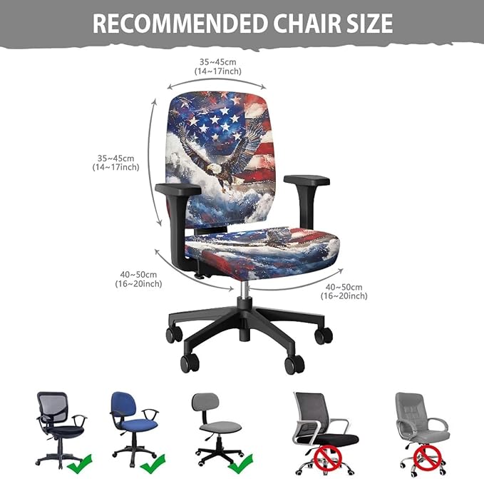 GLENLCWE American Flag Eagle Seat Covers for Chairs Protective Easy to Install Seat Cushion Split Protectors Lightweight Computer Office Chair Cover