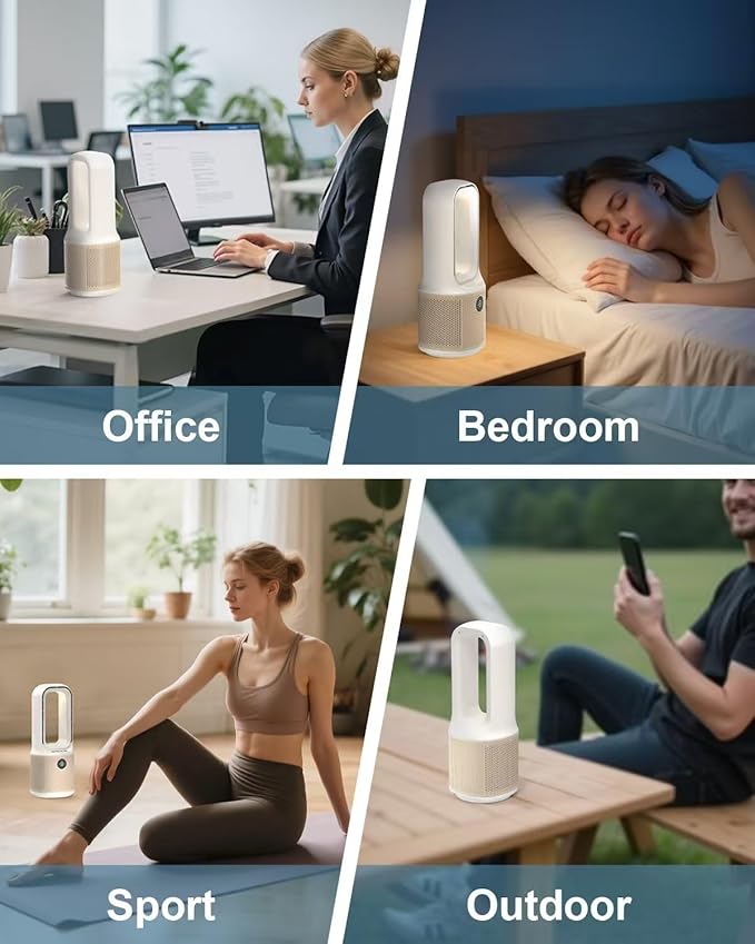 13.5 Inch Bladeless Desk Fan, USB Rechargeable Personal Cooling Fan, Small Ultra Quiet, 9 Wind Speeds, 3 LED Night Light, 60° Oscillation, 1-9H Timer, Child & Pet Safe for Home Office Bedroom Desktop