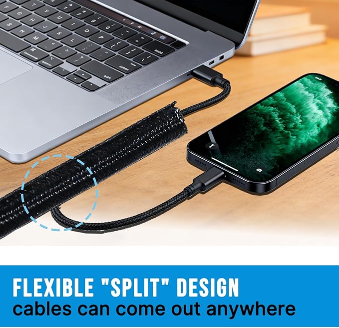 6.5ft - 1/2 inch Cord Protector Wire Loom Tubing Cable Sleeve Split Sleeving for USB Cable Power Cord Audio Video Cable – Protect Cat from Chewing - Black