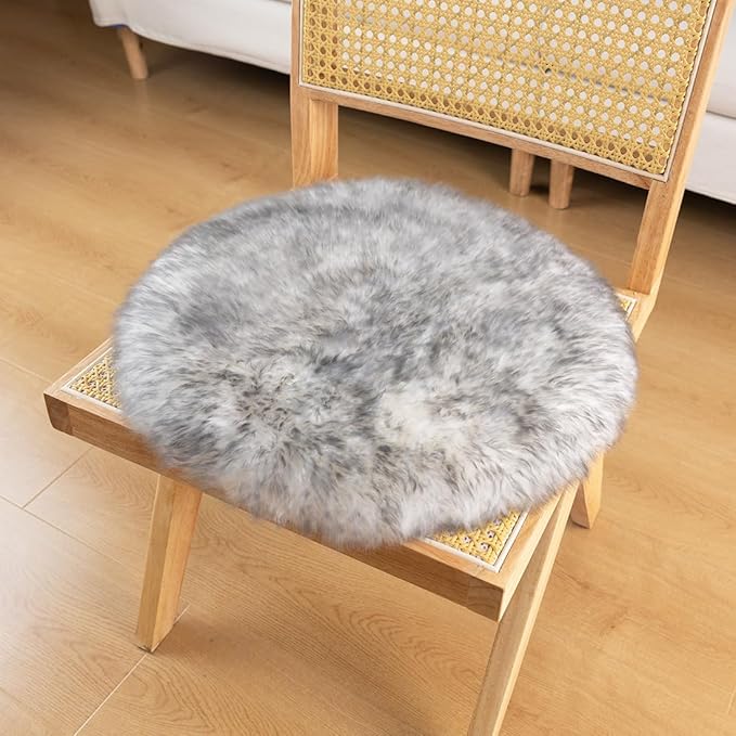 LLB Sheepskin Chair Pads - Office & Dining Room Chair Cushions (16.5" Round, Pack of 1), Grey