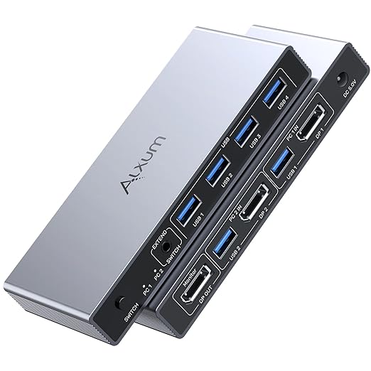 Alxum DP 1.4 KVM Switch–Two Computers Sharing One Monitor,Two Mode Switching,8K 60Hz Ultra HD, 4 USB A 5Gbps for Keyboards,Mouse,USB Drives,External Hard Drives,with Desktop Controller&DC5V Adapter