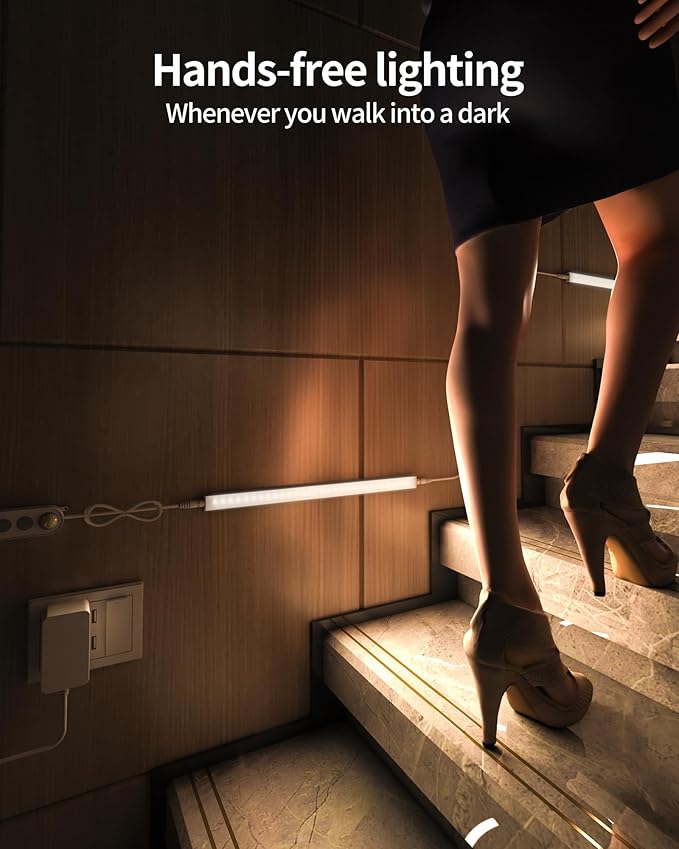 Motion Sensor Dimmable Under Cabinet Lighting, 6000K White, Plug-in, Linkable LED Closet Light Bars, 12-inch 3 Pack