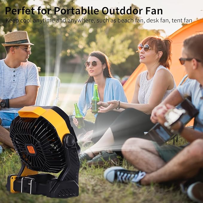 WESTTREE 20000mAh Camping Fan with LED Lantern USB Tpye C Rechargeable Battery Operated Outdoor Tent Fan with Light & Hook, 270° Pivot 4 Speeds, Personal USB Desk Fan for Camping Yellow X26A