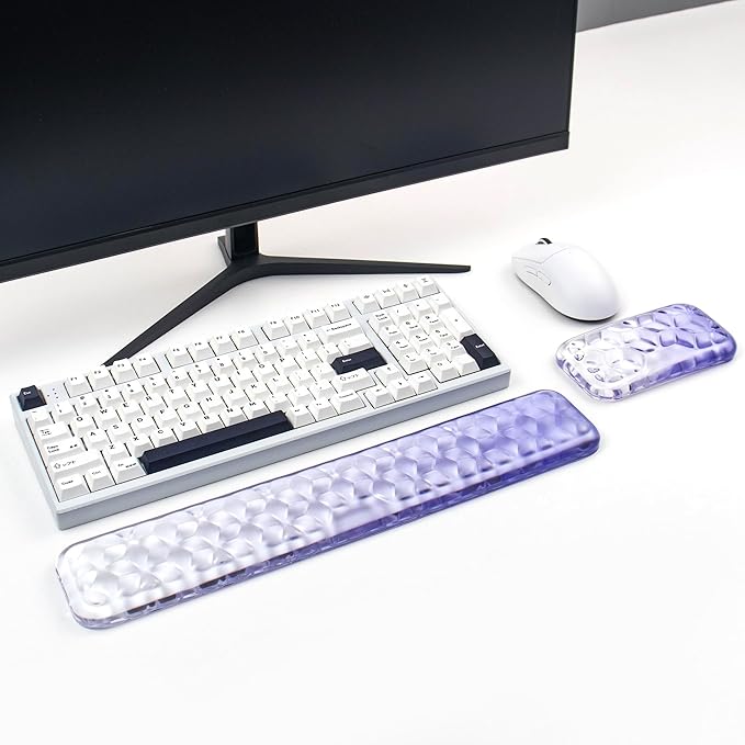 Gel Keyboard and Mouse Wrist Rest Set – Water Ripple Wrist Rest for Computer Keyboard 60%/68%/75%, Comfort & Support for Typing and Gaming (Purple Gradient)