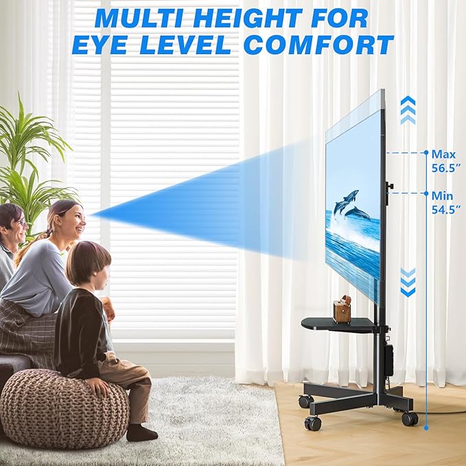 Rfiver Mobile TV Cart with Power Outlet, Rolling TV Stand for 23-65 Inch LCD LED OLED Flat Panel Curved Screen TVs up to 88 lbs, Height Adjustable Portable TV Stand with Wheels, Max VESA 400x400mm