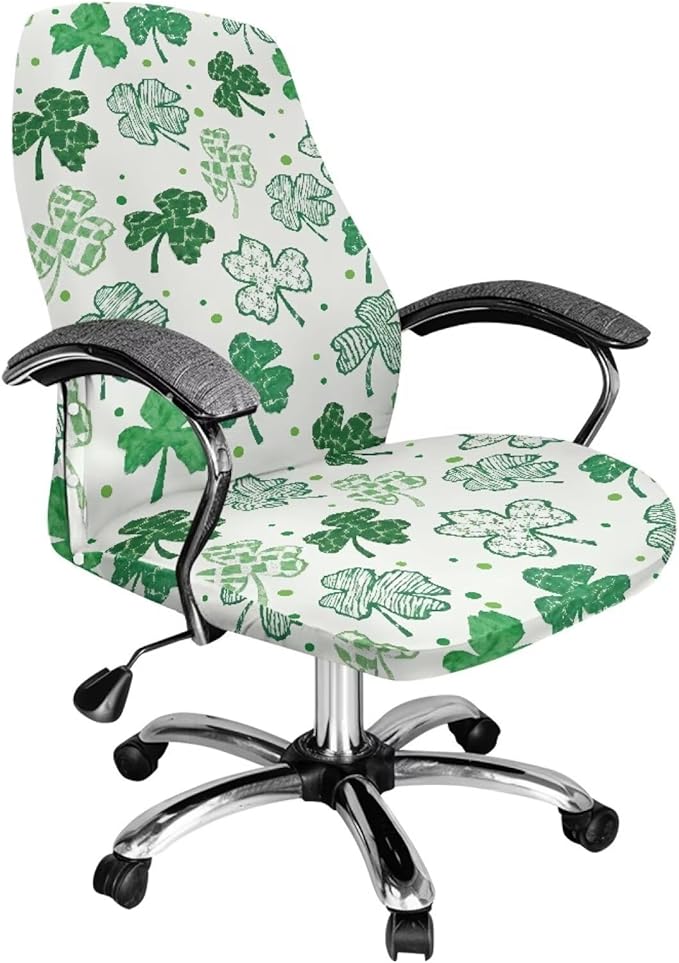 Talayituse White Shamrock Print Office Chair Covers, Stretch Computer Chair Cover, Universal Boss Chairs Covers Modern Simplism Style High Back Chairs Slipcover St Patrick's Day Decor, Small
