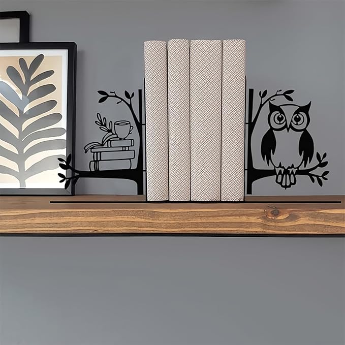 Owl Metal Bookends for Shelves, Vintage Black Owl Decorative Book Ends, Heavy Duty Rustproof Book Stoppers for Home Office & Study Desk, Ideal Gift for Owl Lovers & Book Lovers