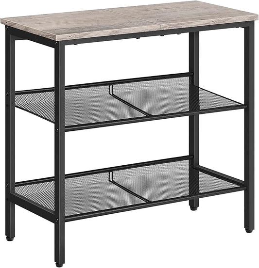 HOOBRO Side Table, 3-Tier Narrow End Table, Nightstand with 2 Flat or Slant Adjustable Shelves for Small Spaces, Hallway, Living Room, Bedroom, Sturdy, Easy Assembly, Greige and Black BG23BZ01G1