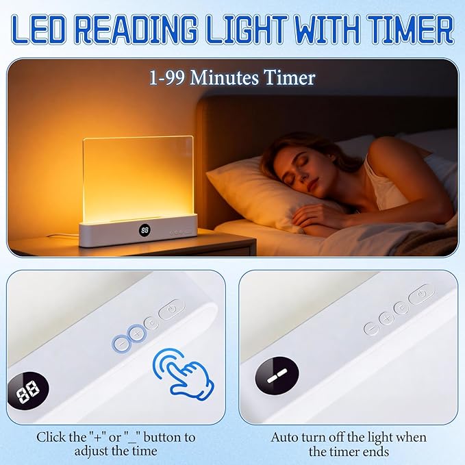 LED Reading Light, Rechargeable Clear Flat Book Light with 3 Colors & Timer, Dimmable Book Lights for Reading at Night, Doodleable Panel Plate Lamp Full Page Lights, for Book Lovers (Black)