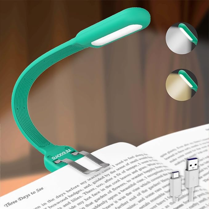 Slim Rechargeable Book Reading Light, Eye Caring LED with 4 Color Temperatures, Portable Clip on Book Light for Reading in Bed & Travelling. Prefect Elegant White Gift for Book Lover.(Green)